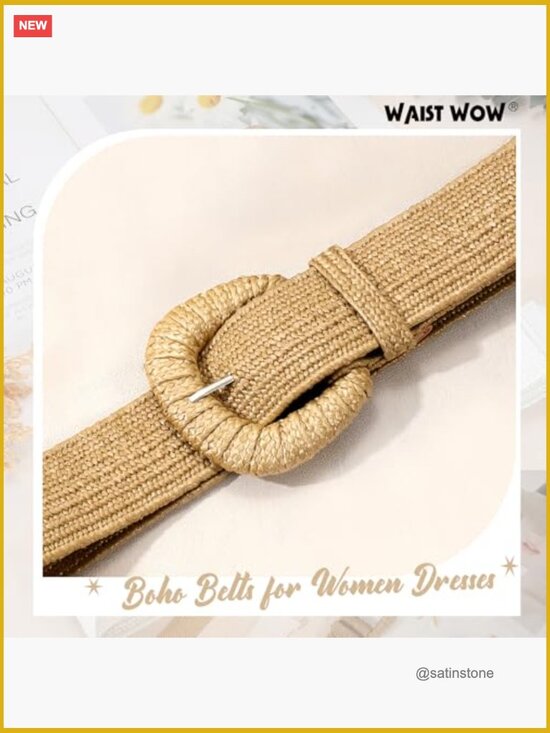 Straw Woven Elastic Belt for Women Stretchy Boho Waist Belt Rattan Raffia Belt main image 4